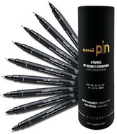 Rajzmarker készlet, UNI PIN "Tube", 9 különböző vonalvastagság, fekete, (9 db)
