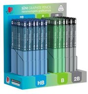 Grafitceruza display, HB, B, 2B, háromszögletű ICO "Süni", sötét pasztell színek, (184 db)