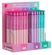 Grafitceruza display, HB, B, 2B, háromszögletű ICO "Süni", világos pasztell színek, (184 db)