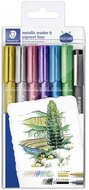 Dekormarker, 1-2 mm, kúpos, STAEDTLER "8323", 6 különböző metál szín, ajándék fekete tusfilccel, (7 db)