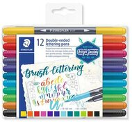 Ecsetirón készlet, 0,5-0,8/1,0-6,0 mm, kétvégű, STAEDTLER "3004"", 12 szín, (12 db)