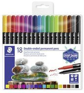 Alkoholos marker készlet, 0,5/3,0 mm, kétvégű, STAEDTLER "3187", 18 különböző szín, (18 db)