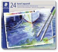 Akvarell ceruza készlet, hatszögletű, fém doboz, STAEDTLER "Karat® aquarell 125", 24 különböző szín, (24 db)