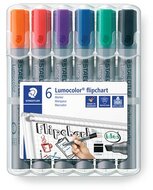 Flipchart marker készlet, 2-5 mm, vágott, STAEDTLER "Lumocolor 356 B", 6 különböző szín, (6 db)