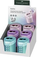 Hegyező, kétlyukú, tartályos, display, FABER-CASTELL "RollOn Sparkle", metál színek, (6 db)