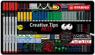 Tűfilc készlet, fém doboz, STABILO "Creative Tips ARTY", 6 különböző szín, 5 különböző vastagság, (30 db)