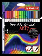 Ecsetirón készlet, STABILO "Pen 68 brush ARTY", 18 különböző szín, (18 db)