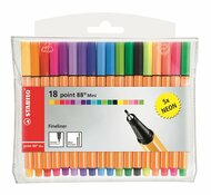 Tűfilc készlet, 0,4 mm, STABILO "Point 88 Mini Neon", 18 különböző szín, (18 db)