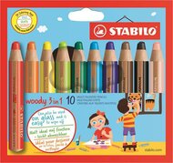 Színes ceruza készlet, kerek, vastag, STABILO "Woody 3 in 1", 10 különböző szín, (10 db)