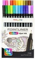 Tűfilc készlet, 0,4 mm, PENTEL "Pointliner", 24 különböző szín, (24 db)
