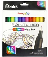Tűfilc készlet, 0,4 mm, PENTEL "Pointliner", 12 különböző szín, (12 db)