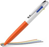 Golyóstoll, 0,5 mm, nyomógombos, négyszínű, SCHNEIDER "Take 4 Neon", narancs-fehér