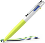 Golyóstoll, 0,5 mm, nyomógombos, négyszínű, SCHNEIDER "Take 4 Neon", sárga-fehér