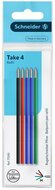 Golyóstollbetét, 0,5 mm, SCHNEIDER "Take 4", 4 különböző szín, (5 db)