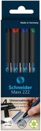 Alkoholos marker készlet, OHP, 0,7 mm, SCHNEIDER "Maxx 222 F", 4 különböző szín, (4 db)