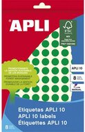 Etikett, 10 mm kör, kézzel írható, színes, APLI, zöld, 1008 etikett/csomag, (8 lap)