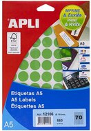 Etikett, 19 mm kör, színes, A5 hordozón, APLI, zöld, 560 etikett/csomag, (8 lap)