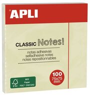 Öntapadó jegyzettömb, 75x75 mm, 100 lap, APLI "Classic", sárga, (100 lap)
