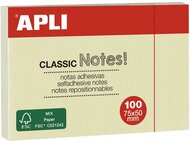 Öntapadó jegyzettömb, 50x75 mm, 100 lap, APLI "Classic", sárga, (100 lap)