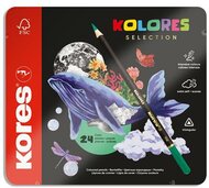Színes ceruza készlet, háromszögletű, fém doboz, KORES "Kolores Selection", 24 különböző szín, (24 db)