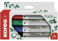 Tábla- és flipchart marker készlet, 3-5 mm, vágott, KORES "ECO K-Marker XW2", 4 különböző szín, (4 db)