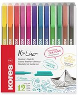Tűfilc készlet, 0,4 mm, KORES "K-Liner", 12 különböző szín, (12 db)