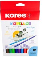 Filctoll készlet, kimosható, KORES "Korellos", 12 különböző szín, (12 db)