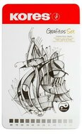 Grafitceruza készlet, fém doboz, háromszögletű, KORES "GRAFITOS", 12 különböző keménység, (12 db)