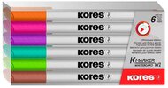Tábla- és flipchart marker készlet, 1-3 mm kúpos, KORES "K-Marker W1", 6 különböző szín, (6 db)