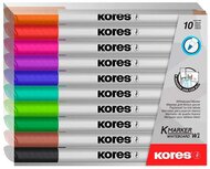 Tábla- és flipchart marker készlet, 1-3 mm kúpos, KORES "K-Marker W1", 10 különböző szín, (10 db)
