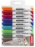 Tábla- és flipchart marker készlet, 3 mm, kúpos, KORES "K-Marker XW1", 10 különböző szín, (10 db)