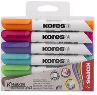 Tábla- és flipchart marker készlet, 3 mm, kúpos, KORES "K-Marker XW1", 6 különböző szín, (6 db)