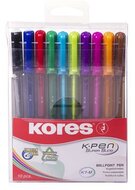 Golyóstoll készlet, 1,0 mm, kupakos, háromszögletű, KORES "K1-M", vegyes, (10 db)