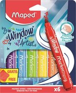 Ablakfilc készlet, vastag, törlőkendővel, 5 mm, MAPED "Marker'Peps", 6 különböző szín, (6 db)