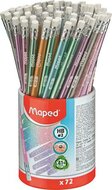 Grafitceruza radírral, ceruzatartó, HB, háromszögletű, MAPED "Black'Peps Glitter Deco", vegyes pasztell színek, (72 db)