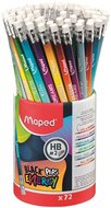 Grafitceruza radírral, ceruzatartó, HB, háromszögletű, MAPED "Black'Peps Energy", 6 különböző minta, (72 db)