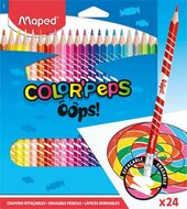 Színes ceruza készlet, háromszögletű, radírozható, MAPED "Color'Peps Oops", 24 különböző szín, (24 db)
