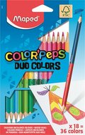 Színes ceruza készlet, háromszögletű, kétvégű, MAPED "Color'Peps Duo", 36 különböző szín, (18 db)
