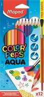 Akvarell ceruza készlet, háromszögletű, ecsettel, MAPED "Color'Peps", 12 különböző szín, (12 db)