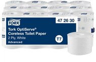 Toalettpapír, belsőmag nélküli, T7 rendszer, 2 rétegű, 13,1 cm átmérő, Advanced, TORK "OptiServe", fehér, (24 tek)