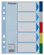 Regiszter, műanyag, A5, 5 részes, ESSELTE, színes