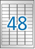 Etikett, 45,7x21,2 mm, poliészter, időjárásálló, kerekített sarkú, APLI, ezüst, 960 etikett/csomag, (20 lap)