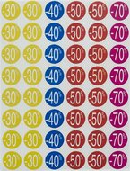 Etikett, árengedmény, 24 mm, kör, színes, APLI, 240 etikett/csomag, -30-70%, (5 lap)