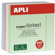 Öntapadó jegyzettömb, 75x75 mm, 400 lap, APLI "Funny", pasztell, (400 lap)