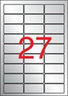 Etikett, 63,5x29,6 mm, poliészter, időjárásálló, kerekített sarkú, APLI, ezüst, 540 etikett/csomag, (20 lap)