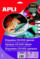 Etikett, CD/DVD, A4, teljes lefedettségű, matt, APLI "Mega", (25 lap)