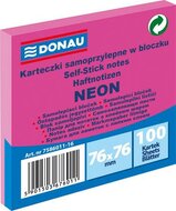 Öntapadó jegyzettömb, 76x76 mm, 100 lap, DONAU, neon rózsaszín, (100 lap)