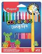 Filctoll készlet, 3,7 mm, kimosható, MAPED „Color'Peps Long Life 2", 12 különböző szín, (12 db)