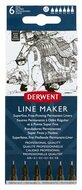 Tűfilc szett, 0,05/0,1/0,2/ 0,3/0,5/0,8 mm, DERWENT "Line Marker", fekete, (6 db)