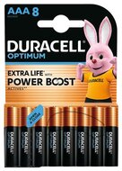 Elem, AAA mikro, 8 db, műanyagmentes, DURACELL "Optimum", (8 db)